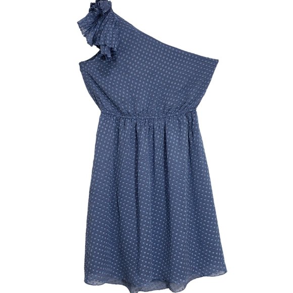 NWT Rebecca Taylor Silk Ruffle Blue One Shoulder Dress 4 - Picture 6 of 9